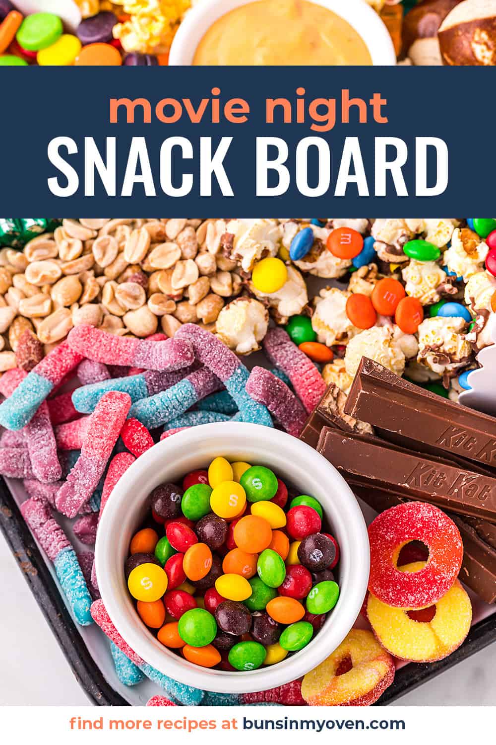 movie night snack board with text for Pinterest.