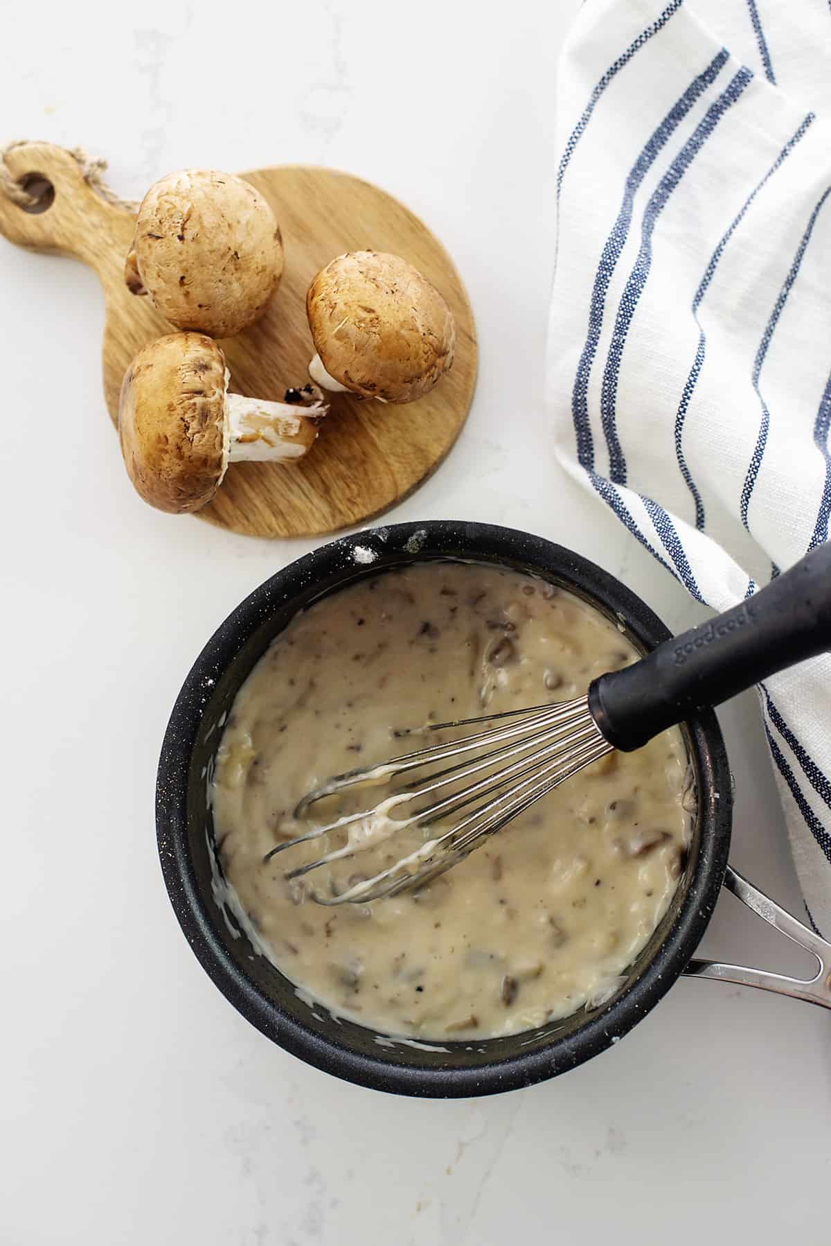 cream of mushroom soup substitute in black sauce pan.