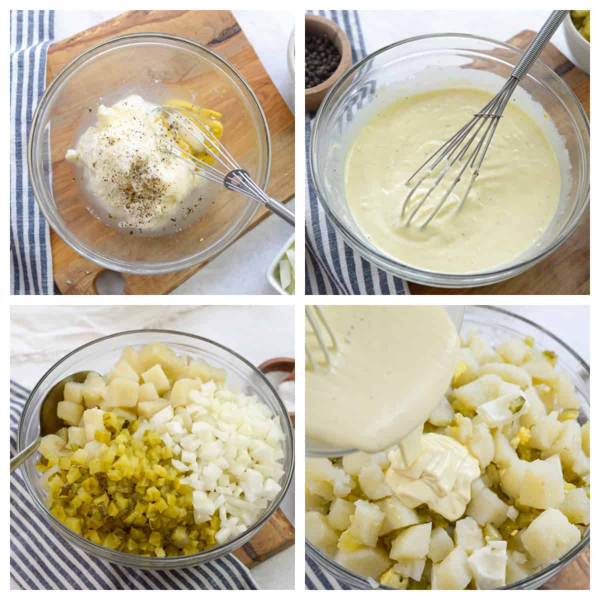 collage showing how to make potato salad.