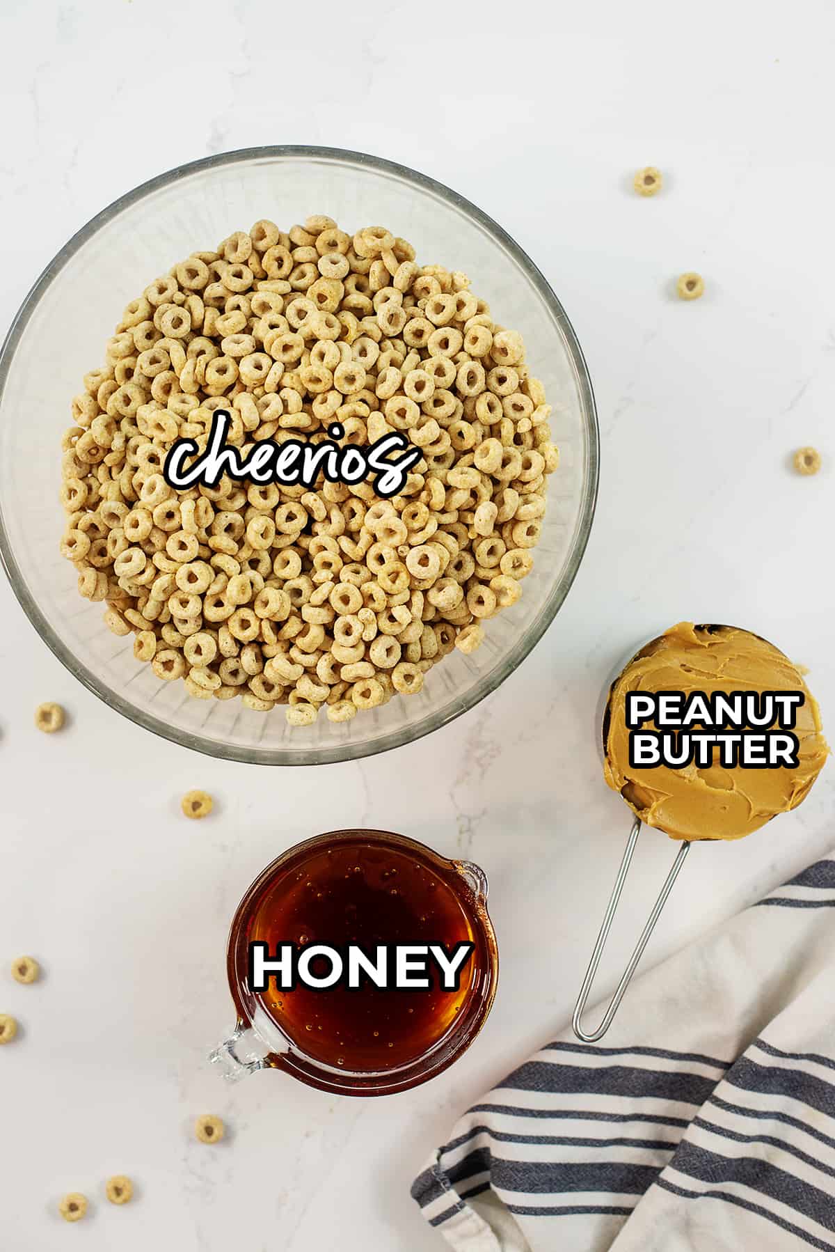 ingredients for peanut butter cheerio bars.