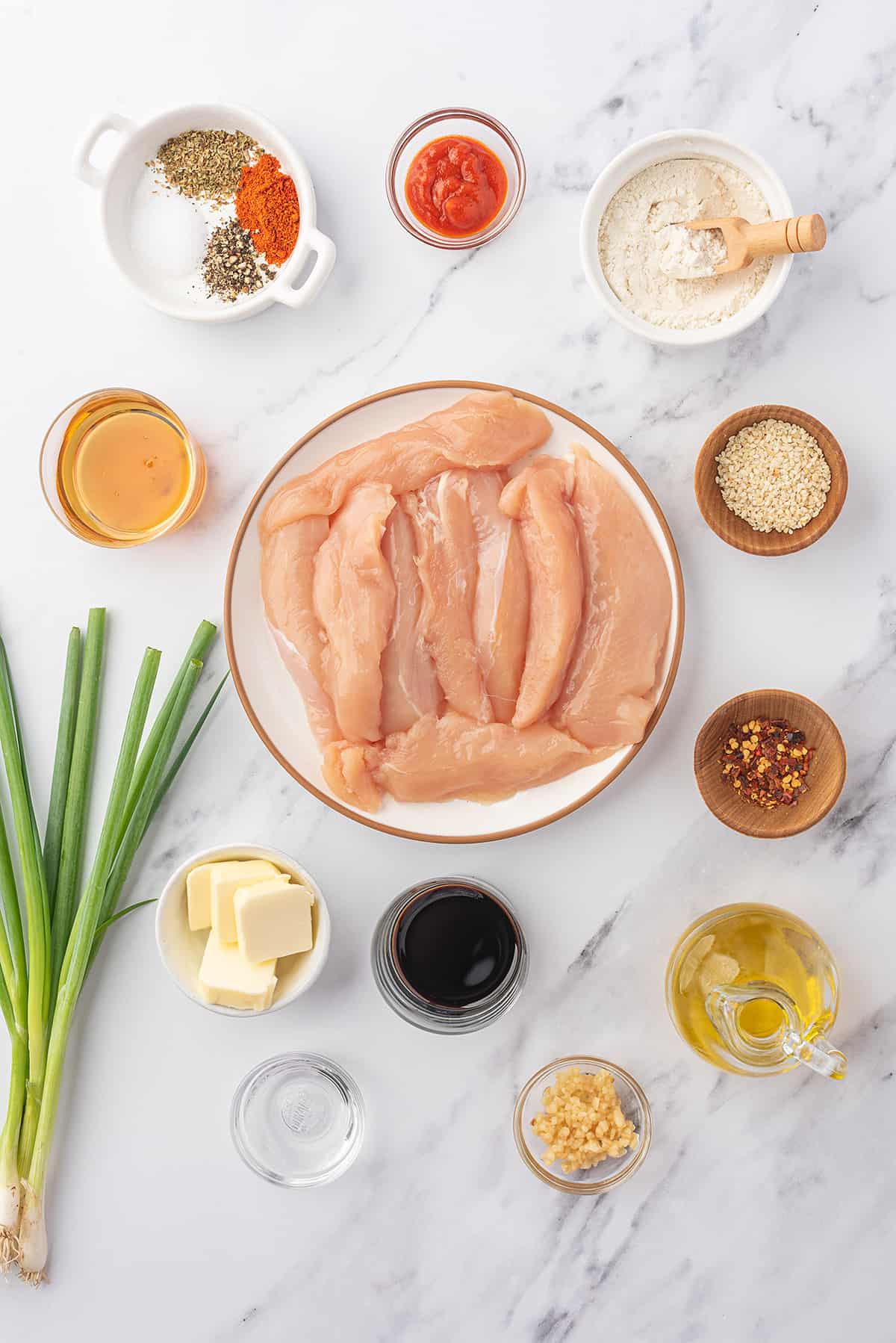 Ingredients for honey garlic chicken.