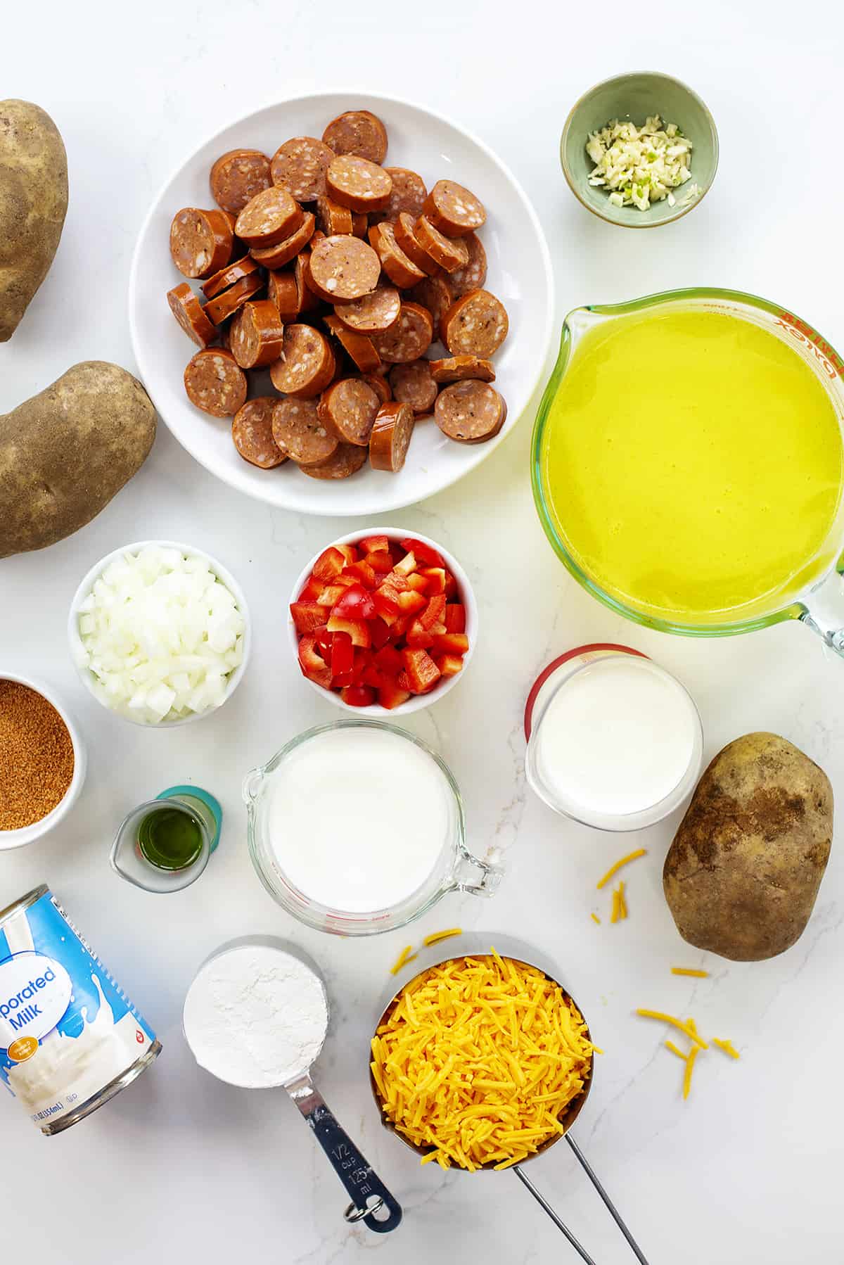 Ingredients for cajun potato soup.