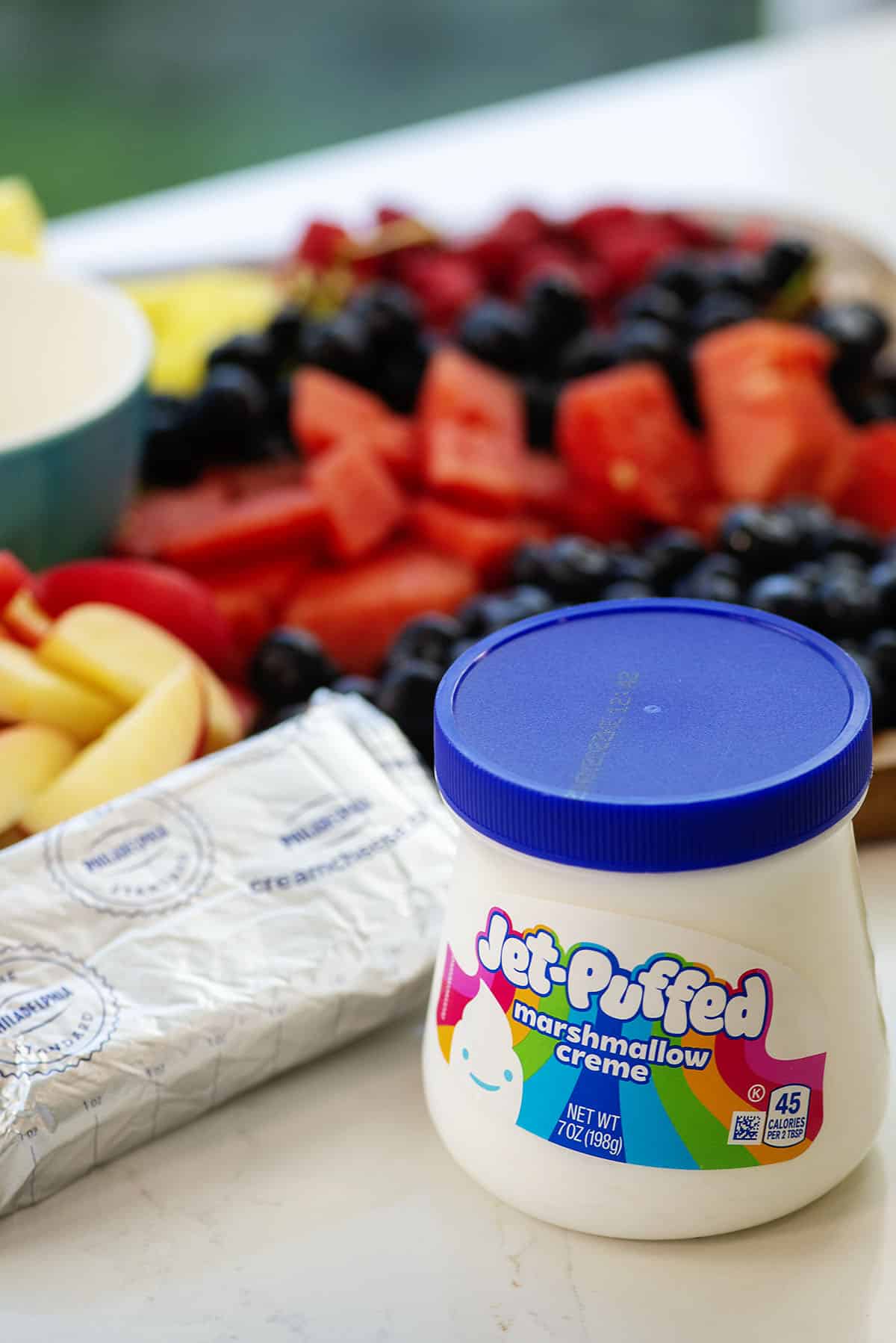 ingredients for cream cheese fruit dip.