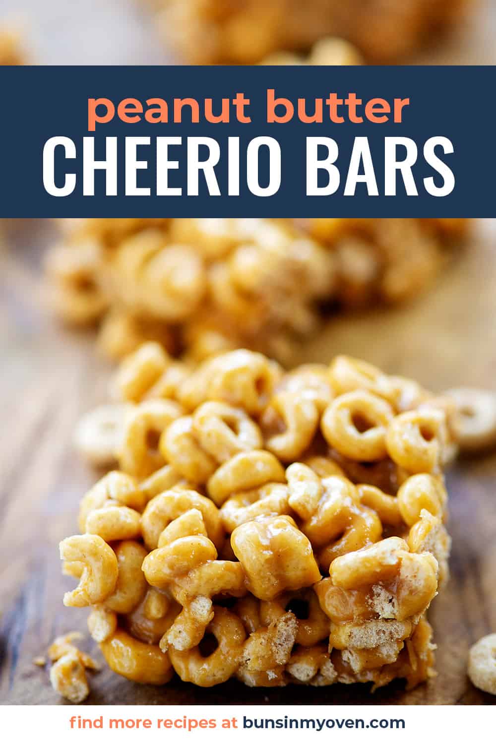 cereal bar on wooden board with text for Pinterest.