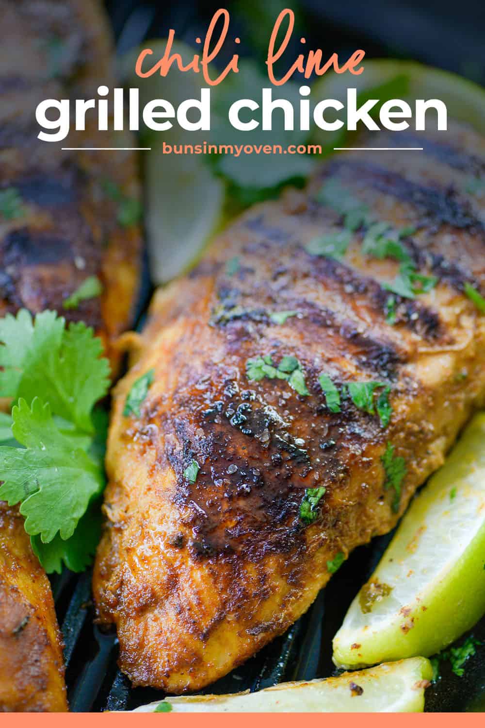 grilled chili lime chicken surrounded by lime wedges.