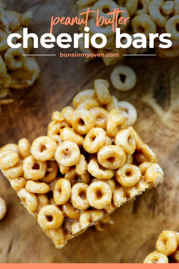 cheerio bar on wooden board with text for Pinterest.