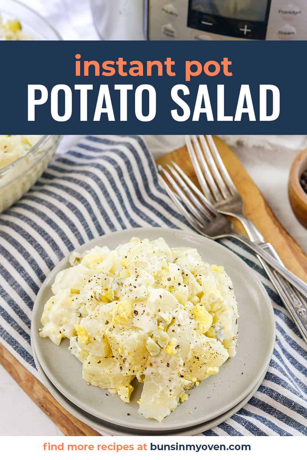 instant pot potato salad on small plate.