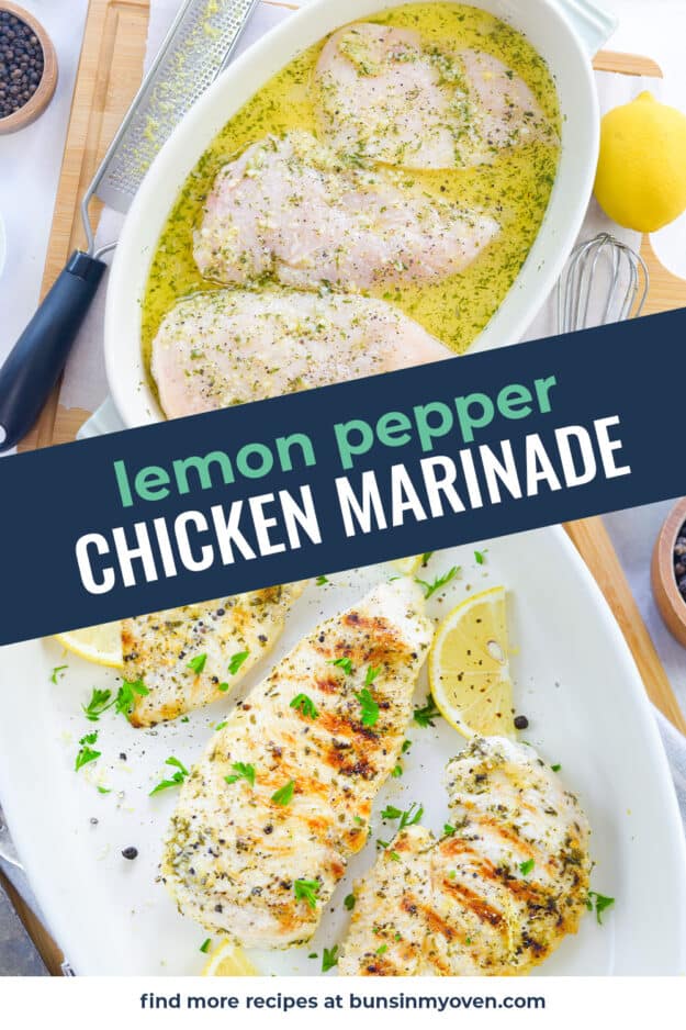 Collage of lemon pepper chickne images.