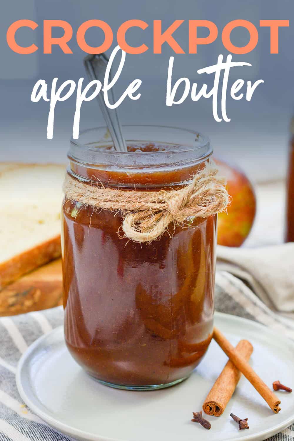 crockpot apple butter in mason jar.