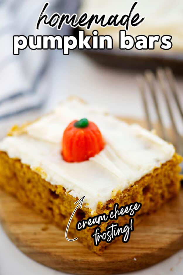 pumpkin bar on small wooden cutting board.