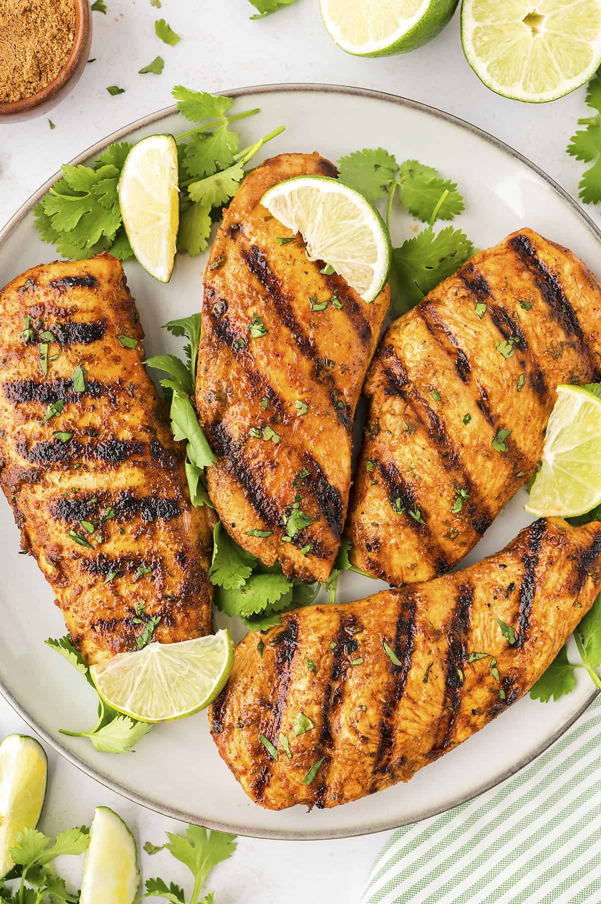 Chili lime chicken on platter.