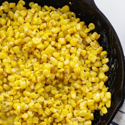 Honey butter corn in cast iron skillet.