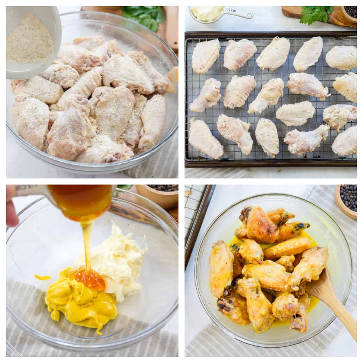 Collage showing how to bake chicken wings.