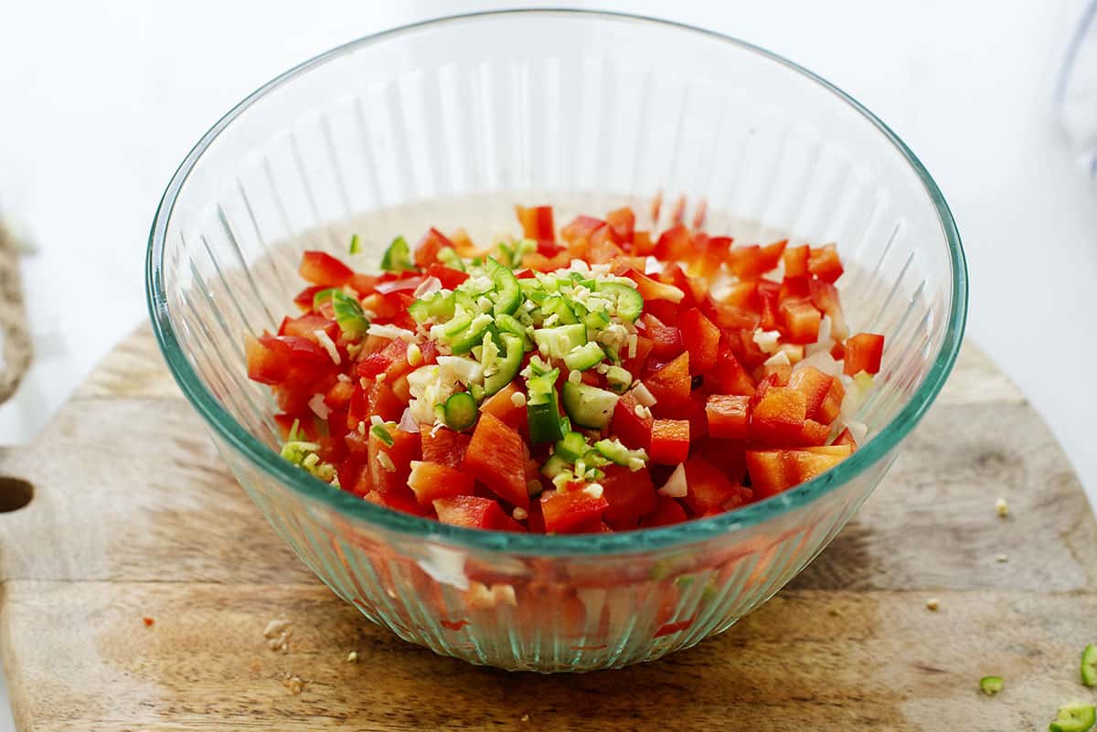 ingredients for pickle de gallo in mixing bowl.