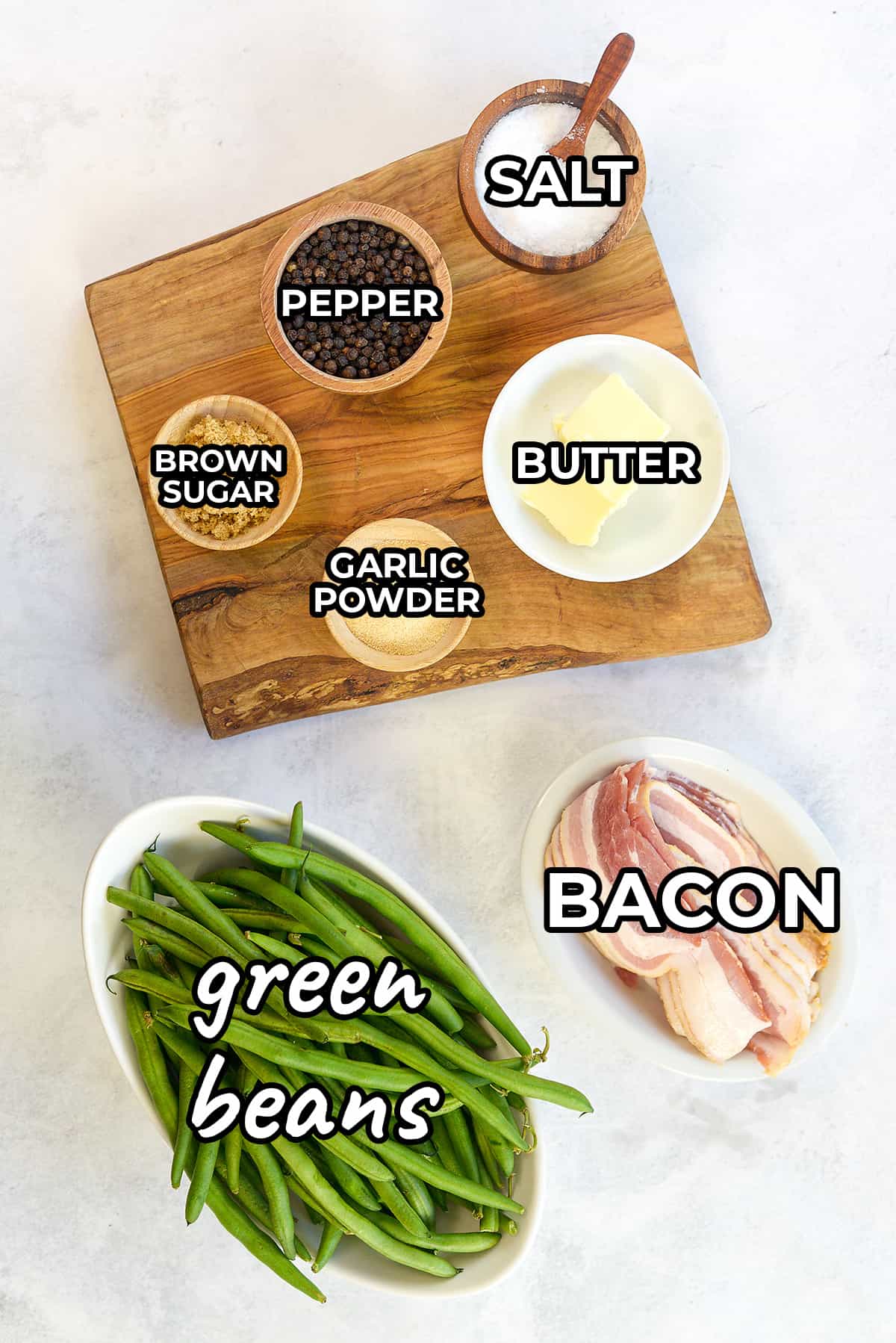 Ingredients for bacon wrapped green beans recipe.