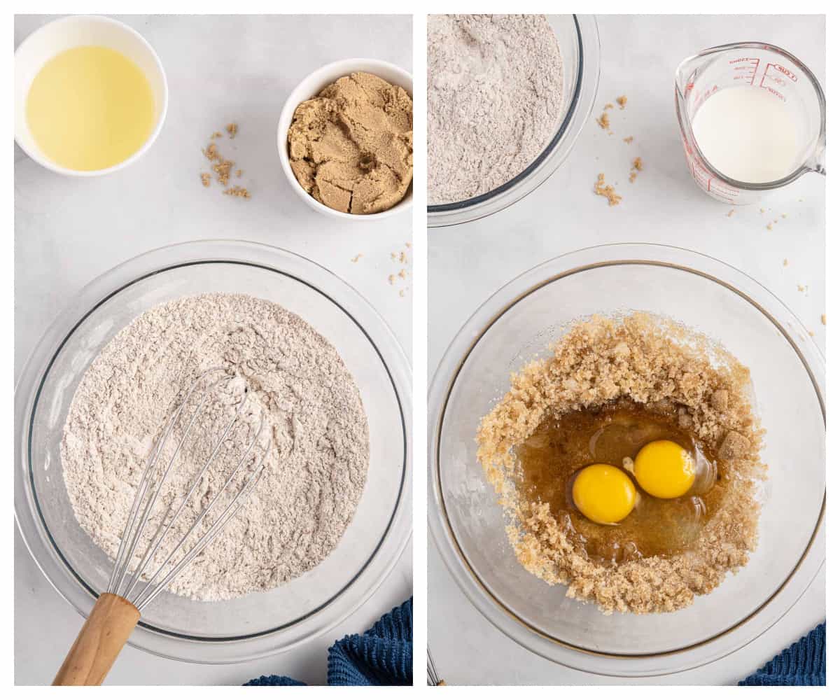 donut ingredients in mixing bowl.