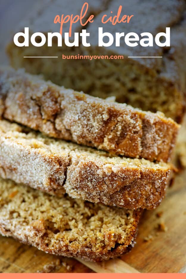 close up of sliced quick bread with text for pinterest.