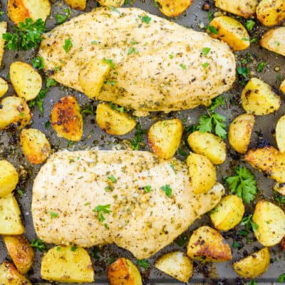 sheet pan chicken and potatoes.