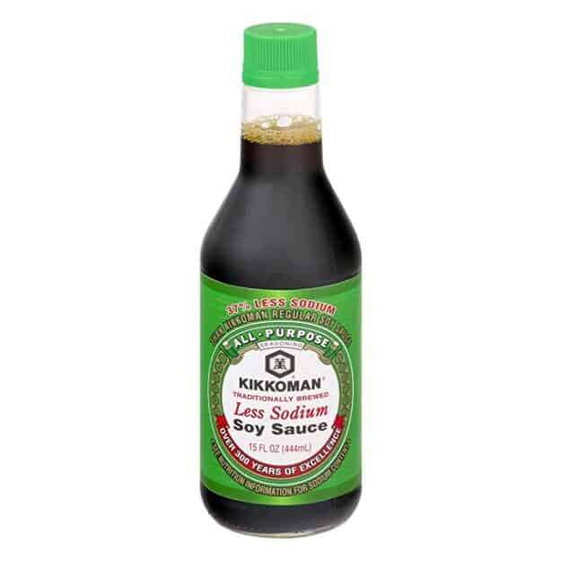 Bottle of less sodium soy sauce.