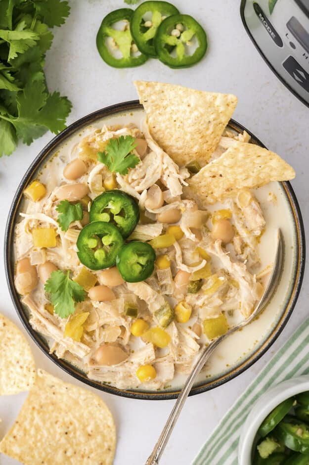 Creamy Crockpot White Chicken Chili Recipe | Buns In My Oven