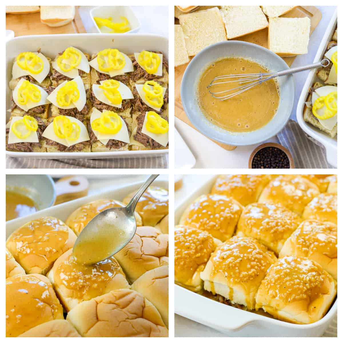 Collage showing how to make Mississippi Pot Roast Sliders.