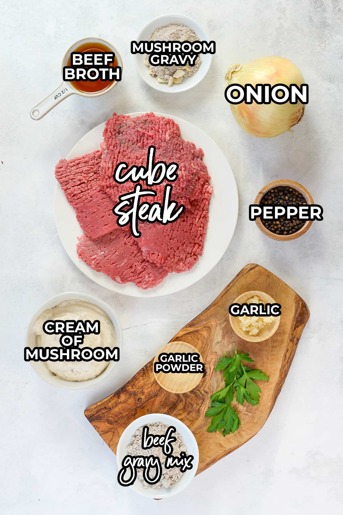 Ingredients for crock pot cube steak recipe.