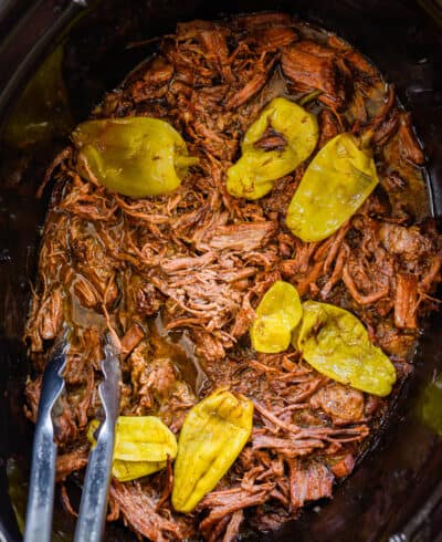 Mississippi Pot Roast in crockpot.