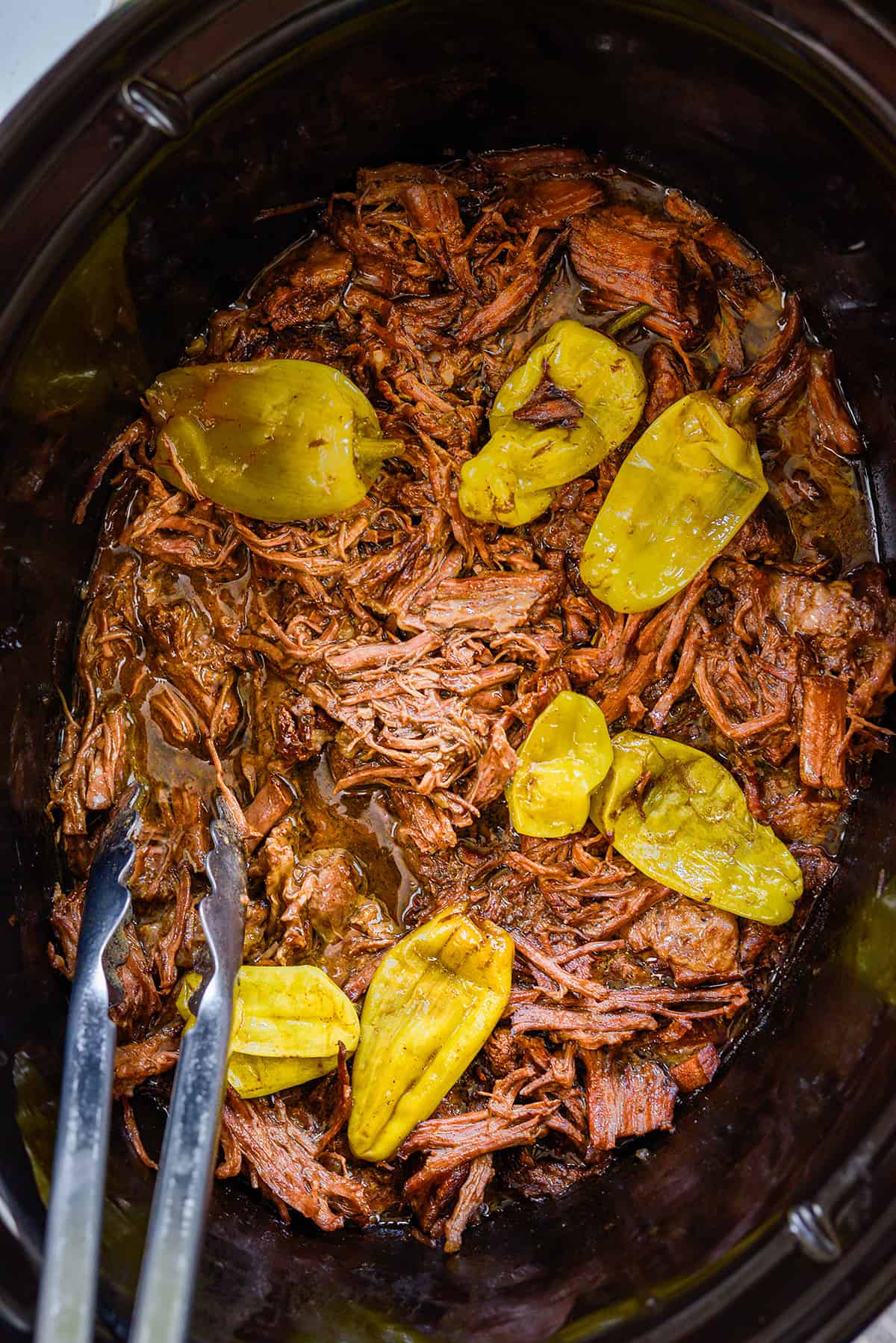 Mississippi Pot Roast in crockpot.