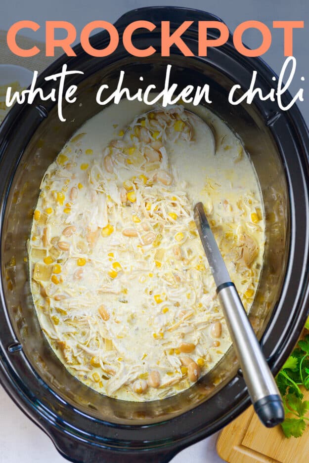 White chicken chili in crockpot.