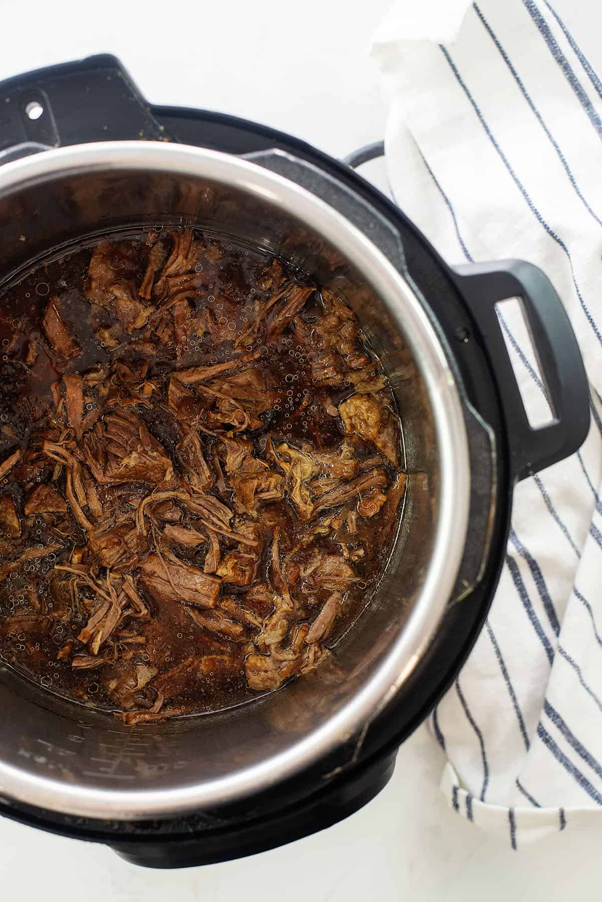 Shredded beef in Instant Pot.