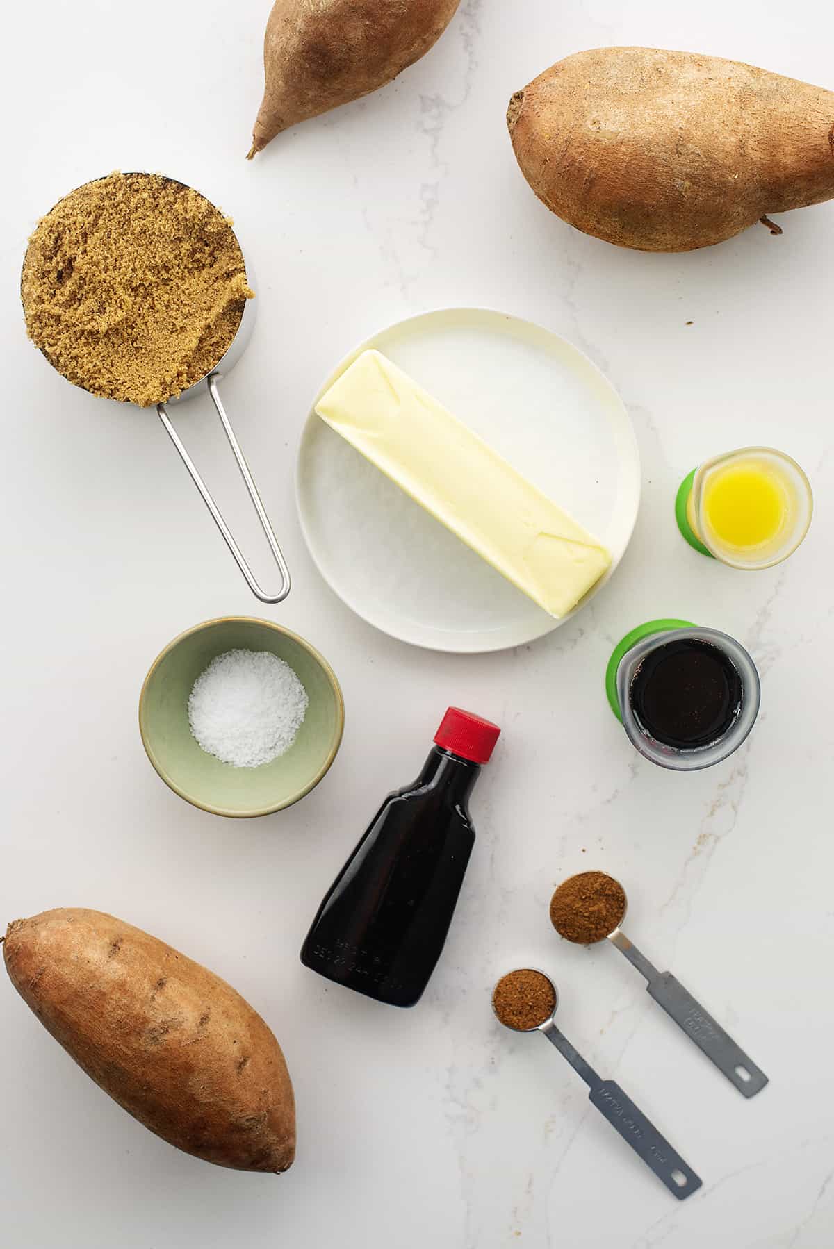 Ingredients for candied sweet potatoes.