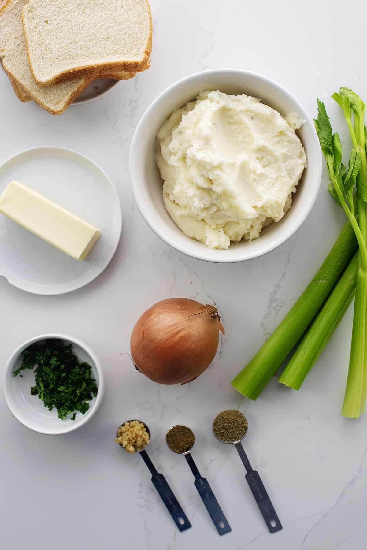 Ingredients for mashed potato stuffing.