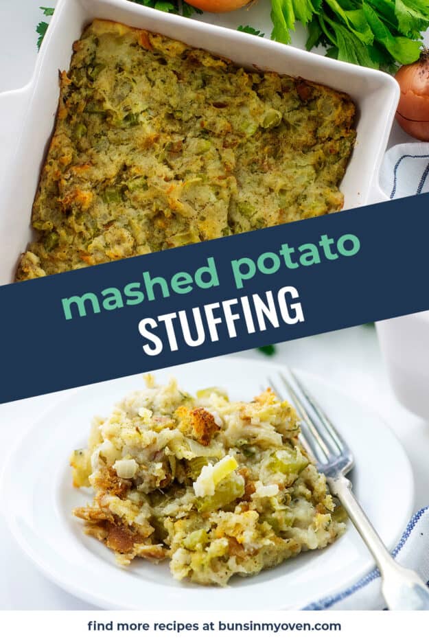 Collage of potato stuffing images.