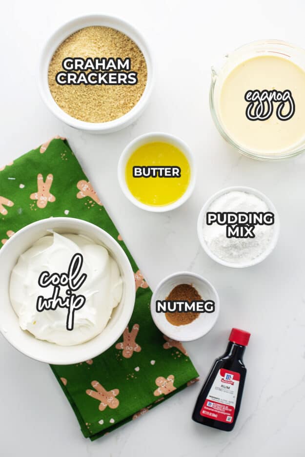 Ingredients for eggnog pie recipe.