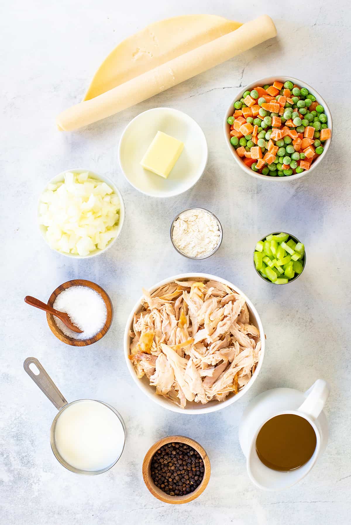 Ingredients for turkey pot pie recipe.