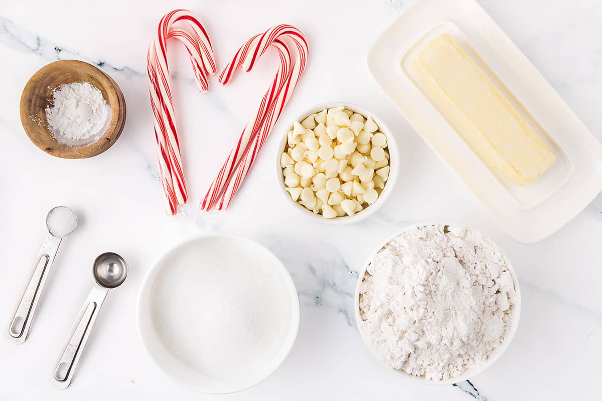 Ingredients for peppermint cookies.