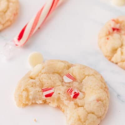 Peppermint cookie with a bite taken out of it.