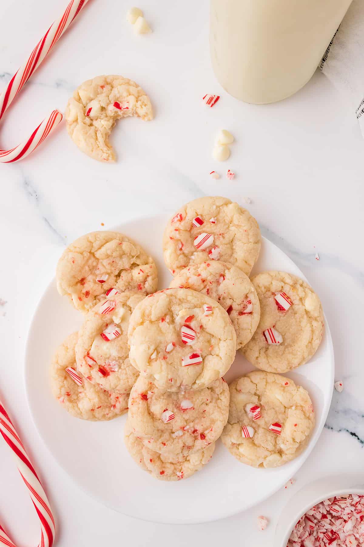 Overhead view of peppermint cookies.