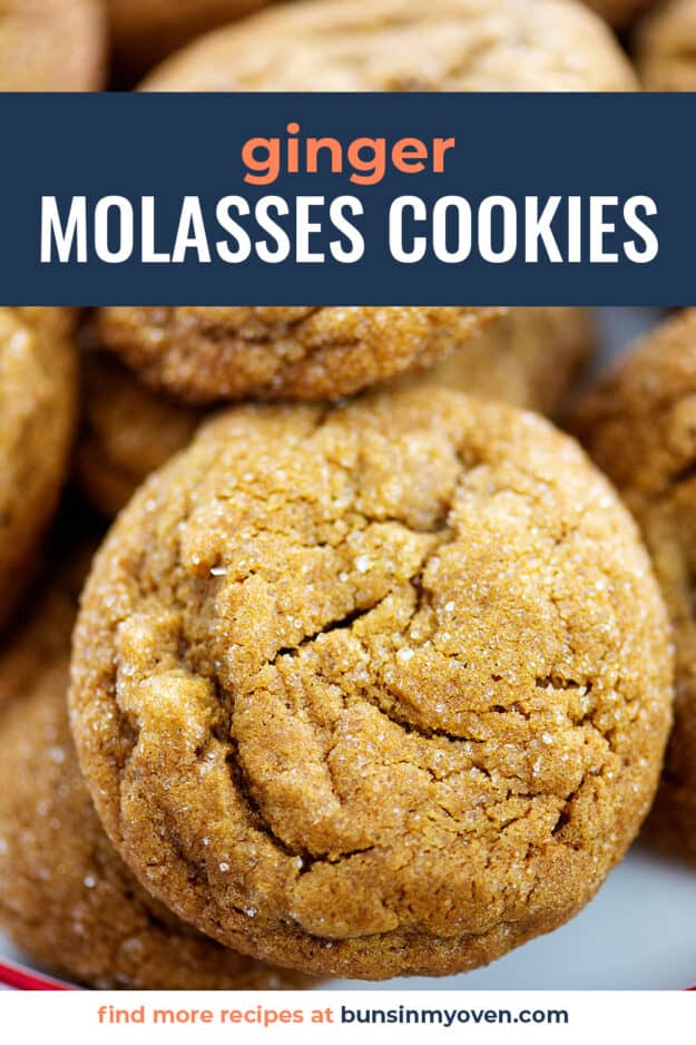 Ginger molasses cookies with text for pinterest.