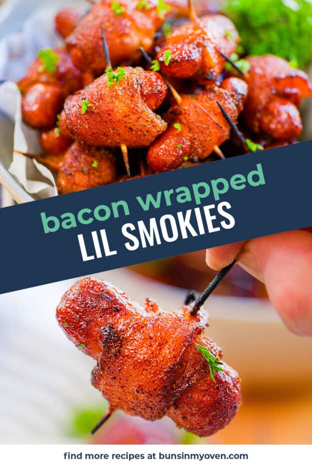 Collage of bacon wrapped lil smokies images.