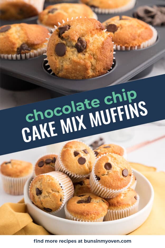 Collage of cake mix muffin images.