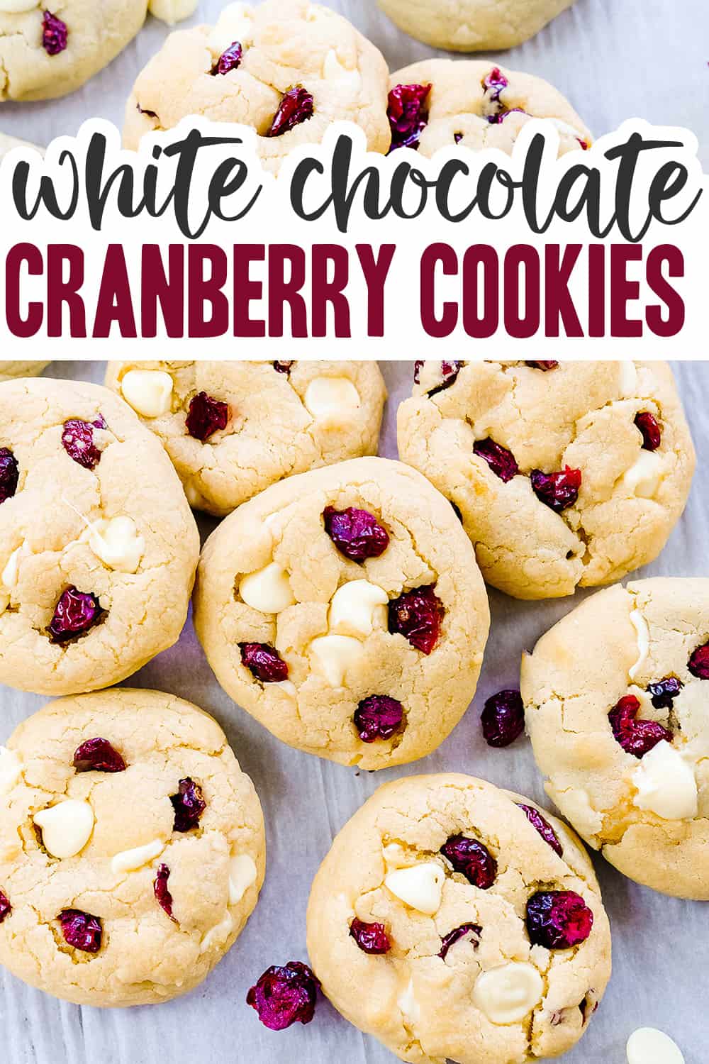 Cranberry white chocolate chip cookies piled together.