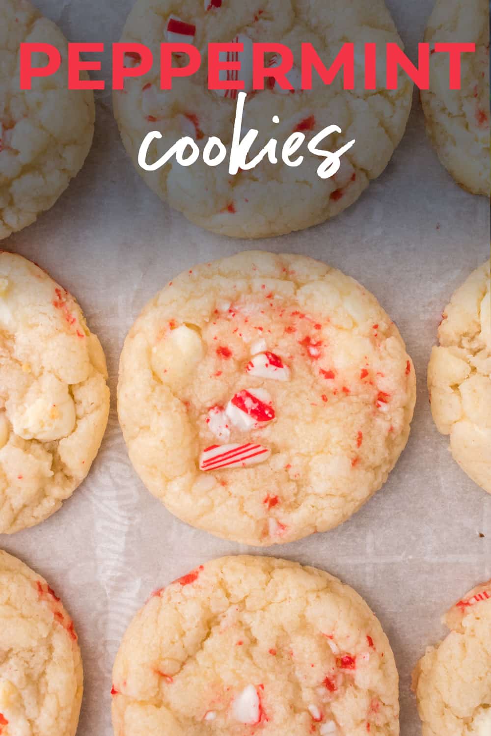 Peppermint cookies on baking sheet.