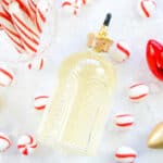 Starbucks peppermint syrup recipe in glass jar.