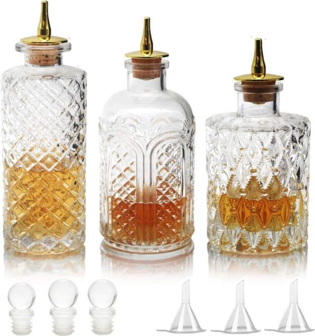 Set of 3 glass bottles.