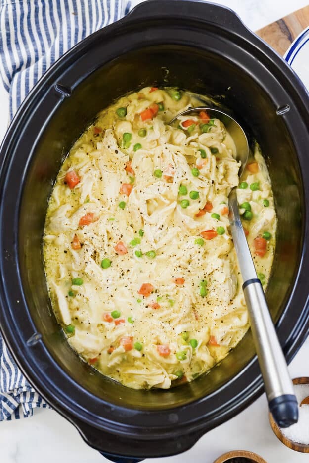 Creamy Crockpot Chicken and Noodles | Buns In My Oven