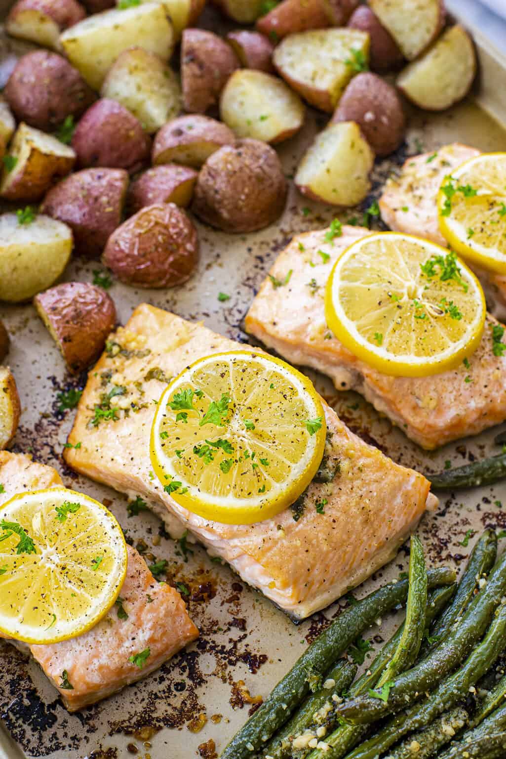 Sheet Pan Salmon with Green Beans & Potatoes | Buns In My Oven