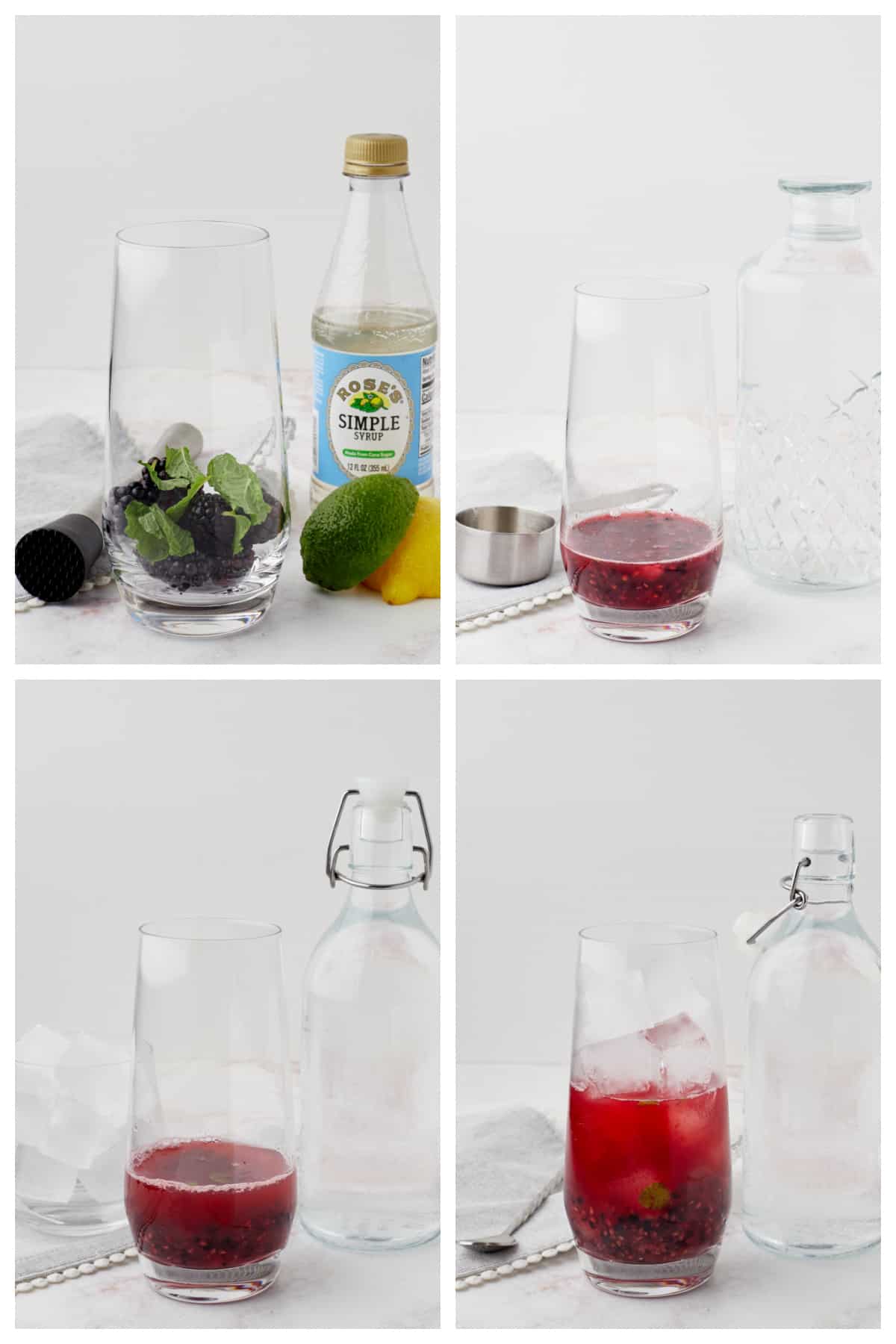 Collage showing how to make blackberry mojito.