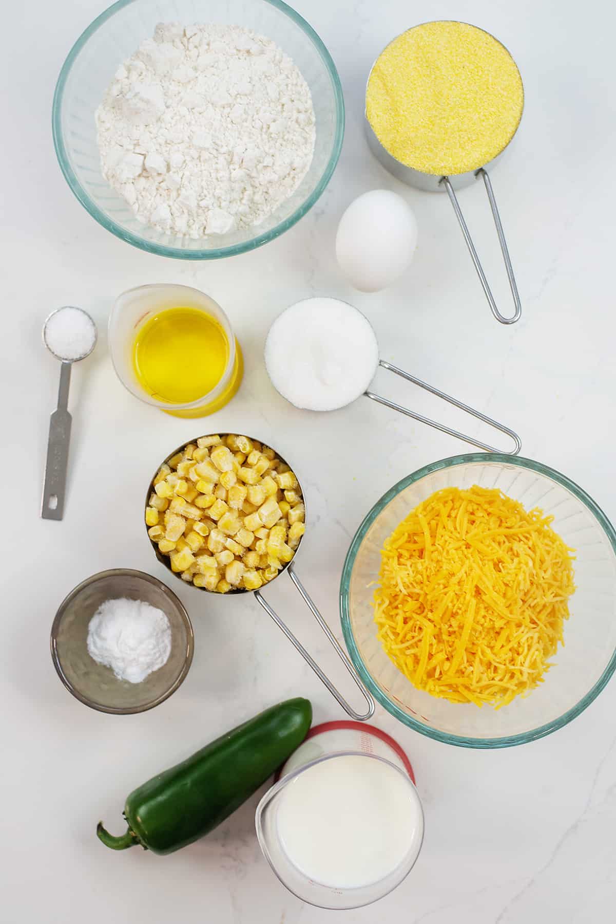 Ingredients for jalapeno cheddar cornbread recipe.