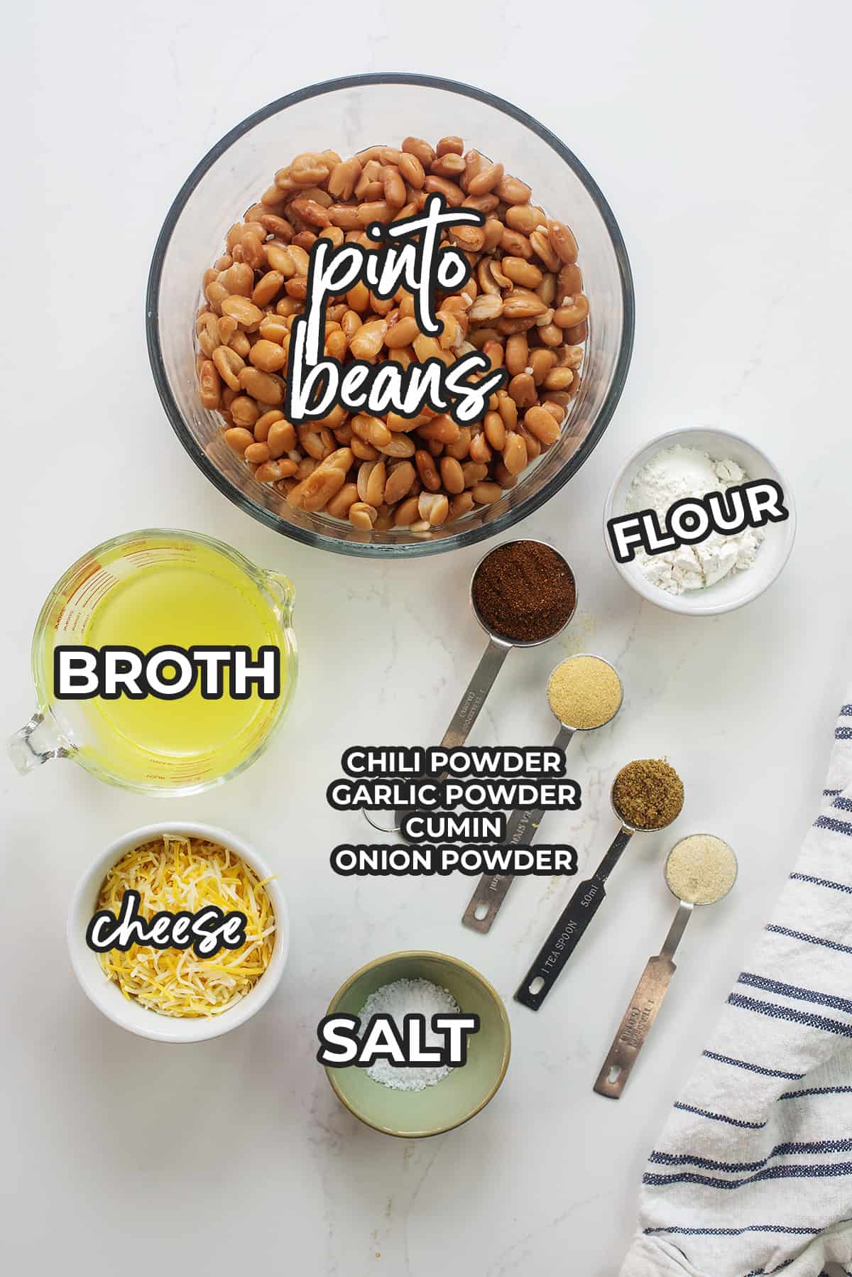Ingredients for refried beans recipe.